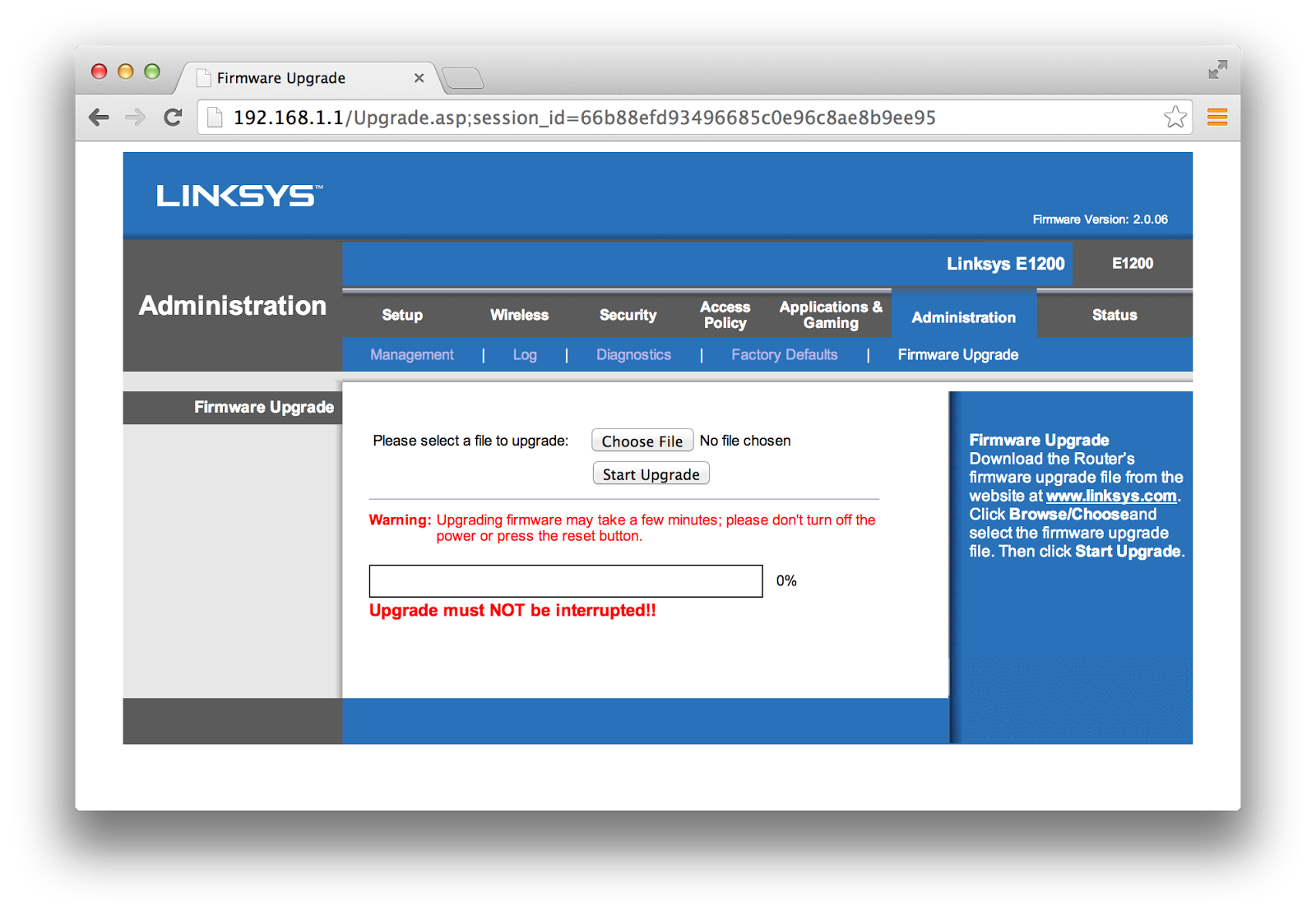 Upgrade firmware page