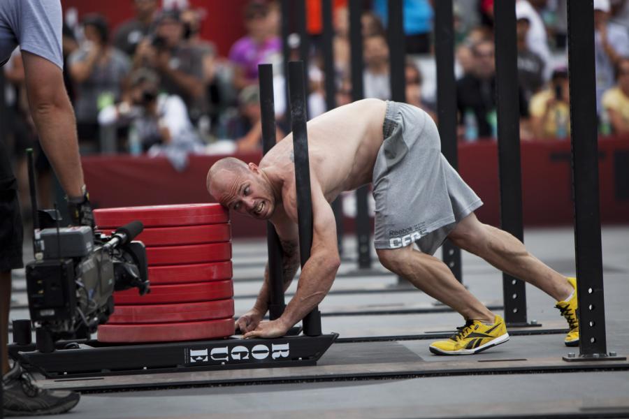 Chris Spealler on the sled push