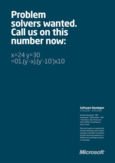 From Cool Microsoft Job Ad: Problem Solvers Wanted
