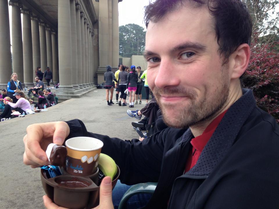 Enjoying some yummy hot chocolate after the race